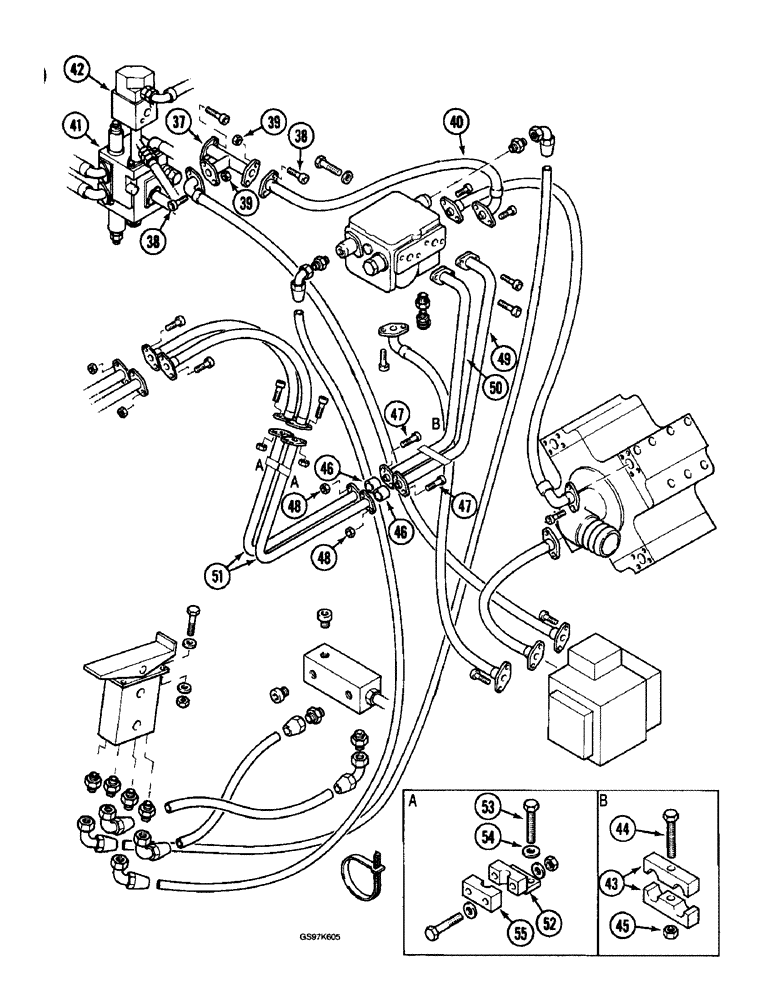 Схема запчастей Case 220B - (8-088) - HYDRAULIC CIRCUIT FOR OPTIONS, P.I.N. 74570 THROUGH 74597, P.I.N. 03201 AND AFTER (CONT) (08) - HYDRAULICS