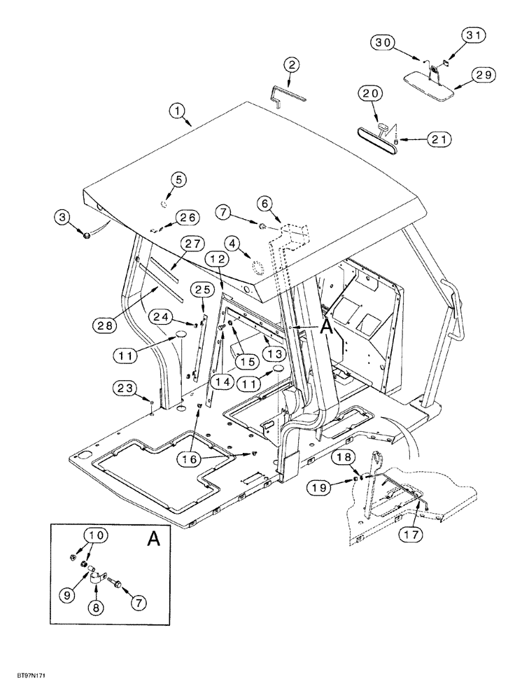 Схема запчастей Case 580SL - (9-146) - ROPS CANOPY, OPERATORS COMPARTMENT (09) - CHASSIS/ATTACHMENTS