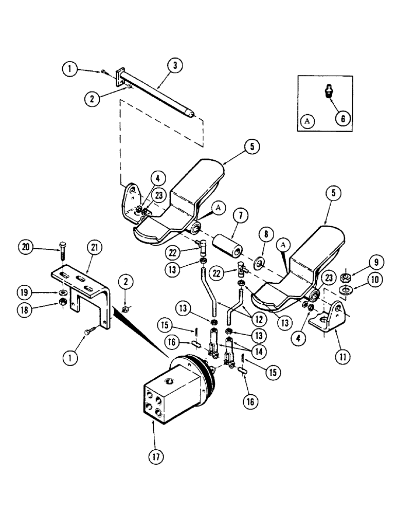 Схема запчастей Case 50 - (150) - FOOT PEDAL CONTROL AND ATTACHING PARTS, (USED ON UNITS W/ SN. 6280345 & AFTER) (SN. 6279926 & AFTER) (33) - BRAKES & CONTROLS