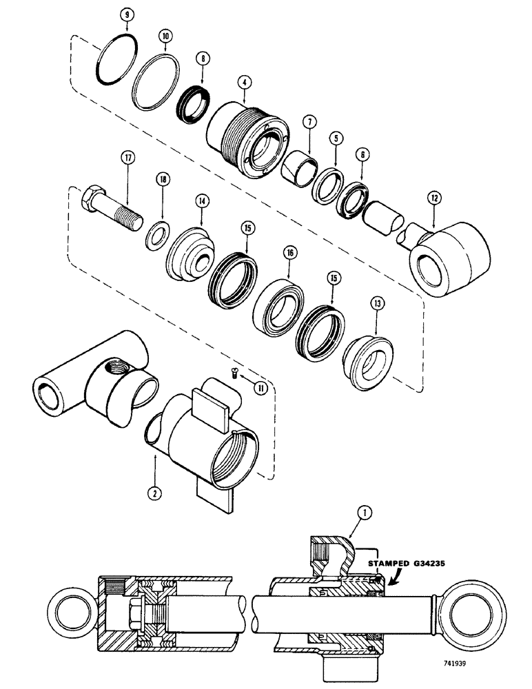 Схема запчастей Case 880 - (274) - G34235 DIPPER EXTENSION CYLINDER, 4" CYLINDER WITH 48-5/8" STROKE, (USED WITH EXTENDAHOE) (07) - HYDRAULIC SYSTEM