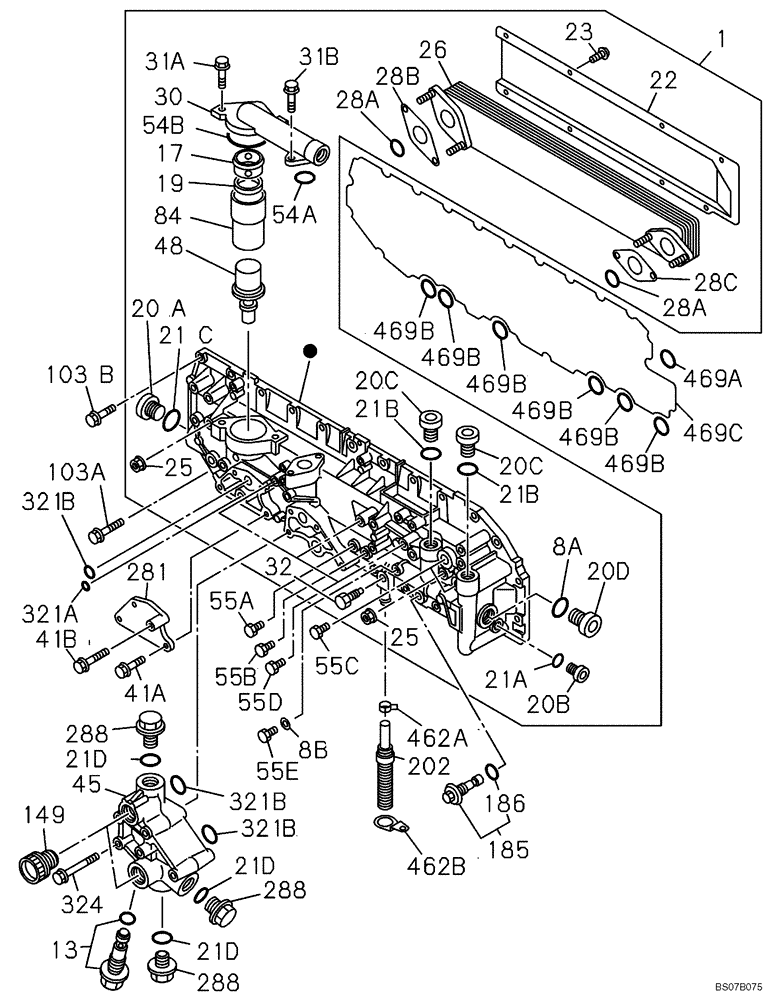 Схема запчастей Case CX460 - (02-34) - OIL COOLER - ENGINE (02) - ENGINE