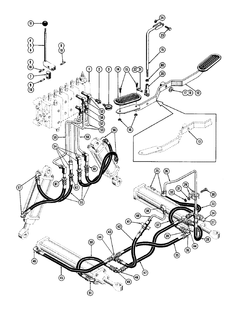 Схема запчастей Case 600 - (262) - BACKHOE HYDRAULIC INSTALLATION, SWING CYLINDER HYDRAULICS, STABILIZER CYLINDER HYDRAULICS (07) - HYDRAULIC SYSTEM