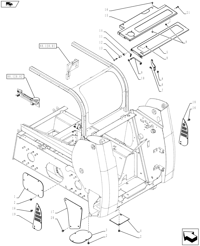 Схема запчастей Case SR150 - (90.100.AU) - HOODS AND COVERS (SR130,SR150) (90) - PLATFORM, CAB, BODYWORK AND DECALS