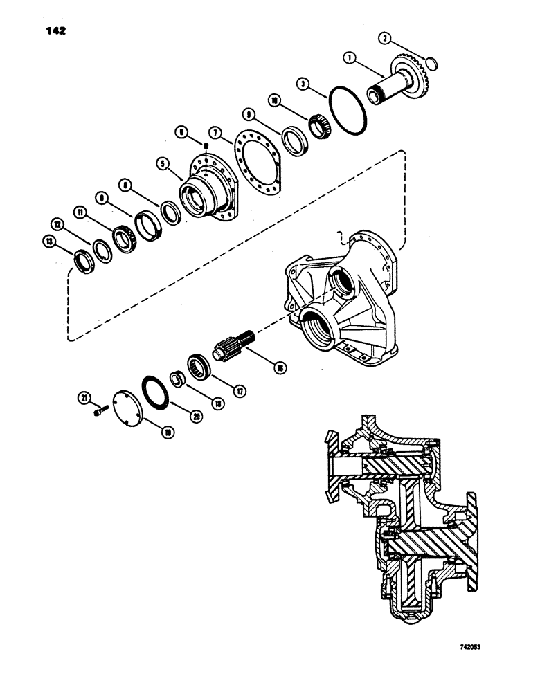 Схема запчастей Case 450 - (142) - TRANSMISSION PINION AND SHAFT (03) - TRANSMISSION