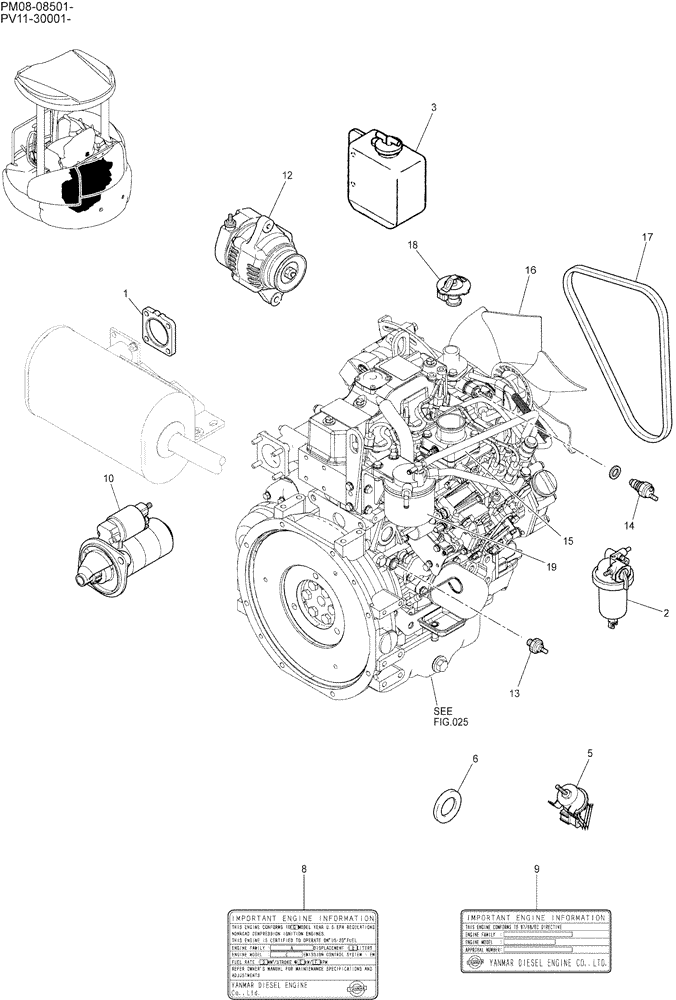 Схема запчастей Case CX27B - (01-004) - ENGINE ASSY (10) - ENGINE