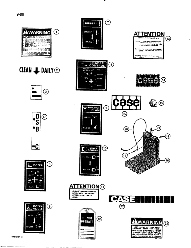 Схема запчастей Case 455C - (9-66) - DECALS AND OPERATORS MANUAL BOX (09) - CHASSIS/ATTACHMENTS