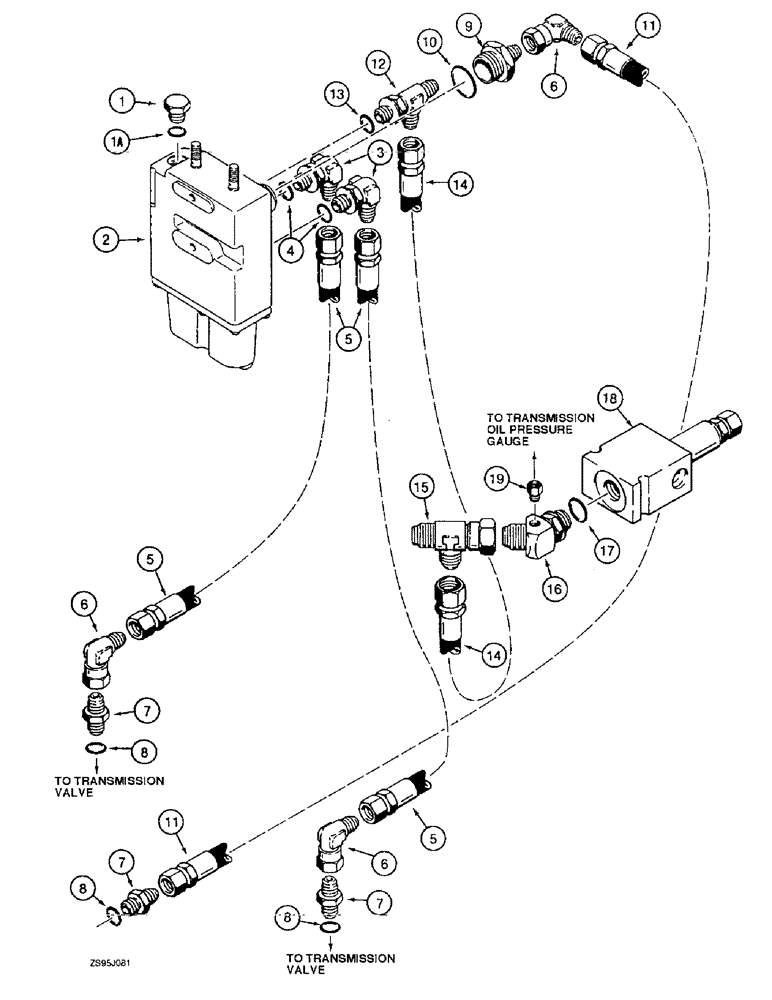 Схема запчастей Case 550E - (7-04) - POWER BRAKE HYDRAULIC LINES, VALVE TO TRANSMISSION (07) - BRAKES