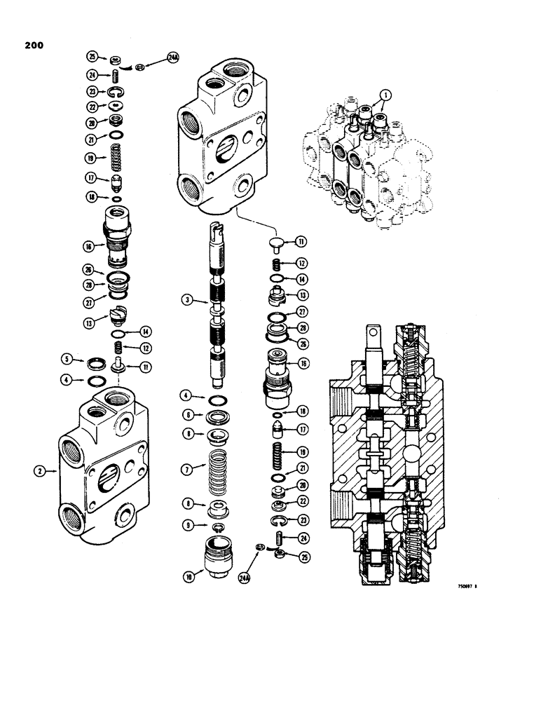 Схема запчастей Case 35 - (200) - CASE BACKHOE CONTROL VALVE, DIPPER AND BUCKET SECTION 