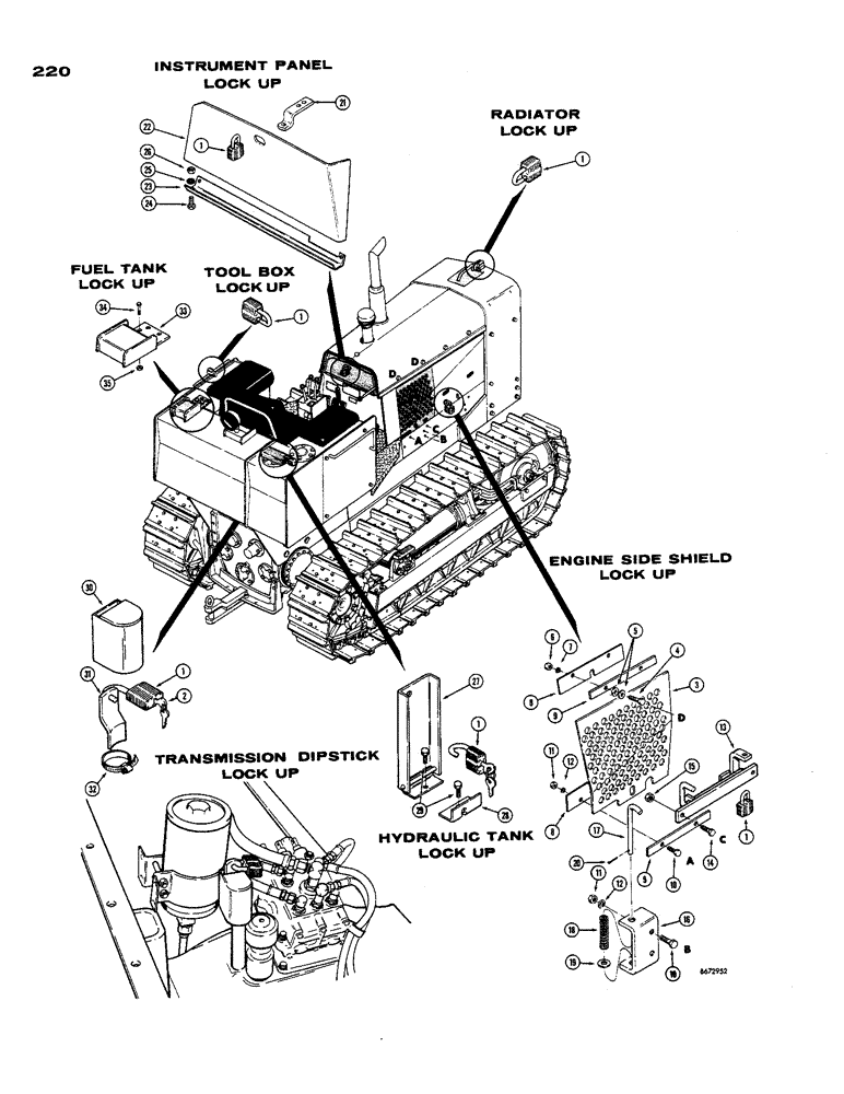 Схема запчастей Case 850 - (220) - LOCK UP PARTS, PAD LOCK AND KEY (05) - UPPERSTRUCTURE CHASSIS