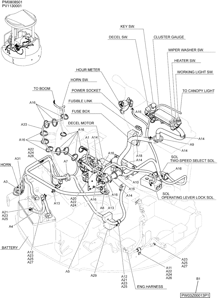 Схема запчастей Case CX27B - (01-072) - ELEC ASSY, UPP (55) - ELECTRICAL SYSTEMS