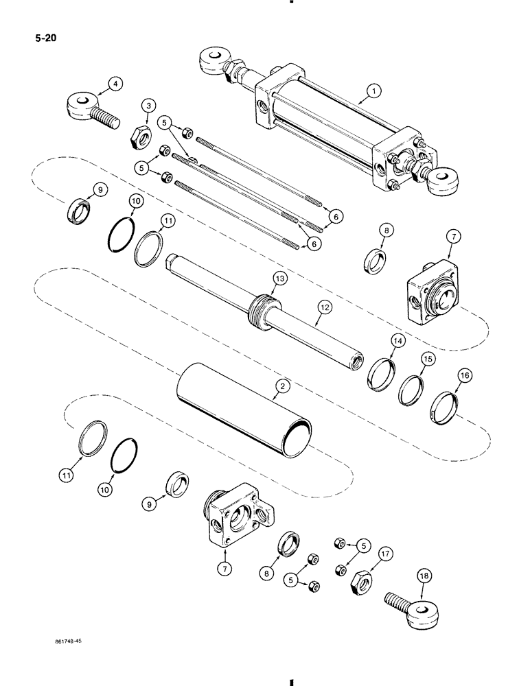 Схема запчастей Case 580K - (5-020) - STEERING CYLINDER, TWO-WHEEL DRIVE FRONT AXLE (05) - STEERING