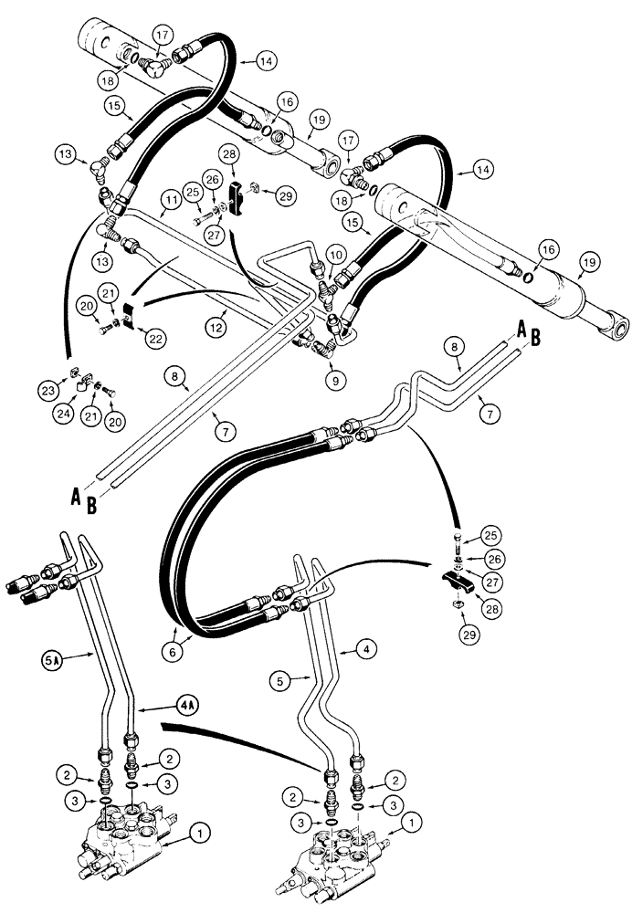 Схема запчастей Case 1835C - (8-12) - LOADER BUCKET HYDRAULIC CIRCUIT USED ON MODELS WITHOUT SELF-LEVELING P.I.N. JAF0037367 AND AFTER (08) - HYDRAULICS