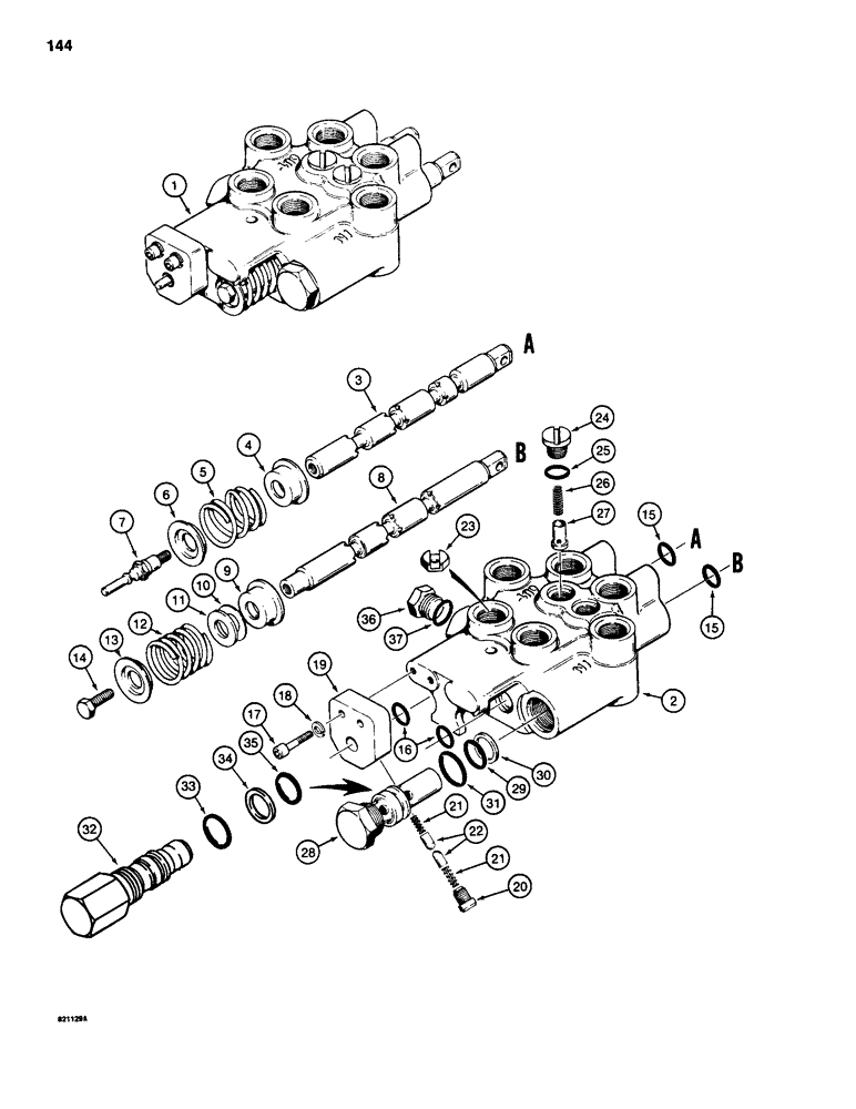 Схема запчастей Case 1835 - (144) - D73353 LOADER CONTROL VALVE (08) - HYDRAULICS