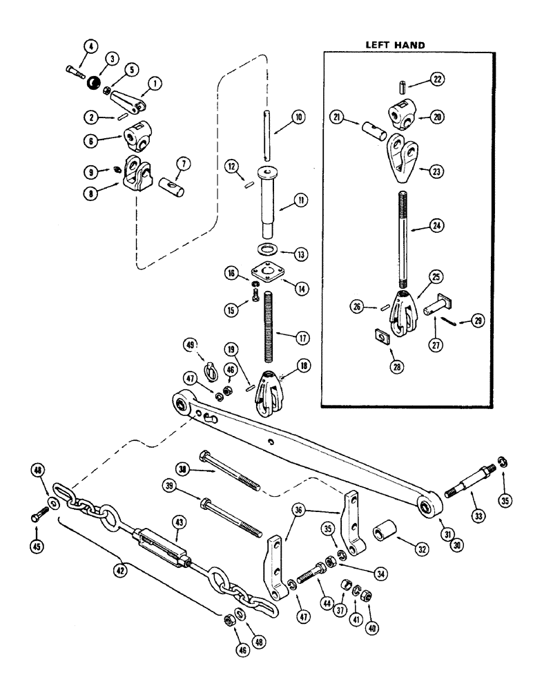 Схема запчастей Case 580 - (134) - DRAFT ARMS AND LIFT LINKS, DRAFT-O-MATIC (21) - TRANSMISSION