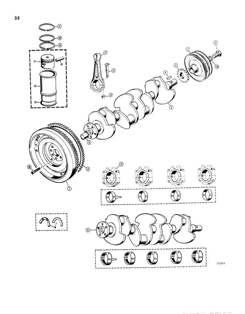 Схема запчастей Case 1830 - (032) - ENGINE SN 2707 AND AFTER, CRANKSHAFT, FLYWHEEL, PISTONS AND CONNECTING RODS (10) - ENGINE