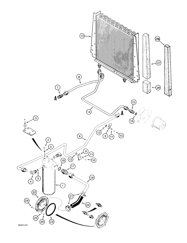 Схема запчастей Case 580SK - (8-012) - EQUIPMENT HYDRAULIC SYSTEM, OIL COOLER LINES, RETURN LINES,AND FILTER (08) - HYDRAULICS