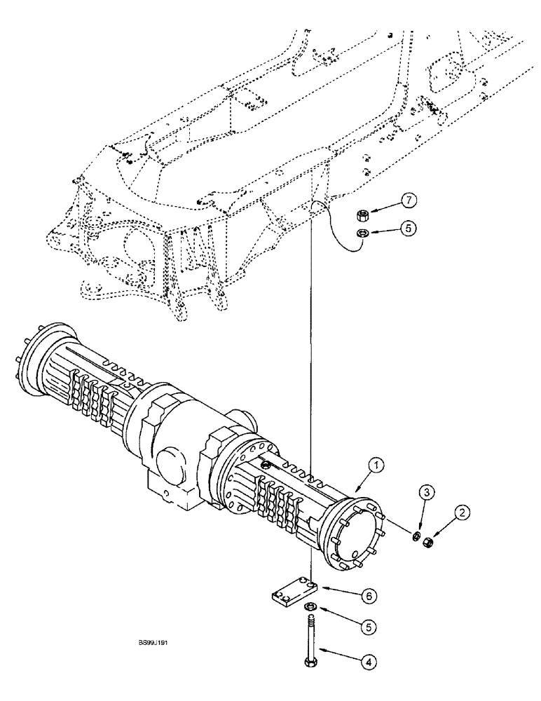 Схема запчастей Case 590SL - (6-154) - REAR DRIVE AXLE MOUNTING (06) - POWER TRAIN