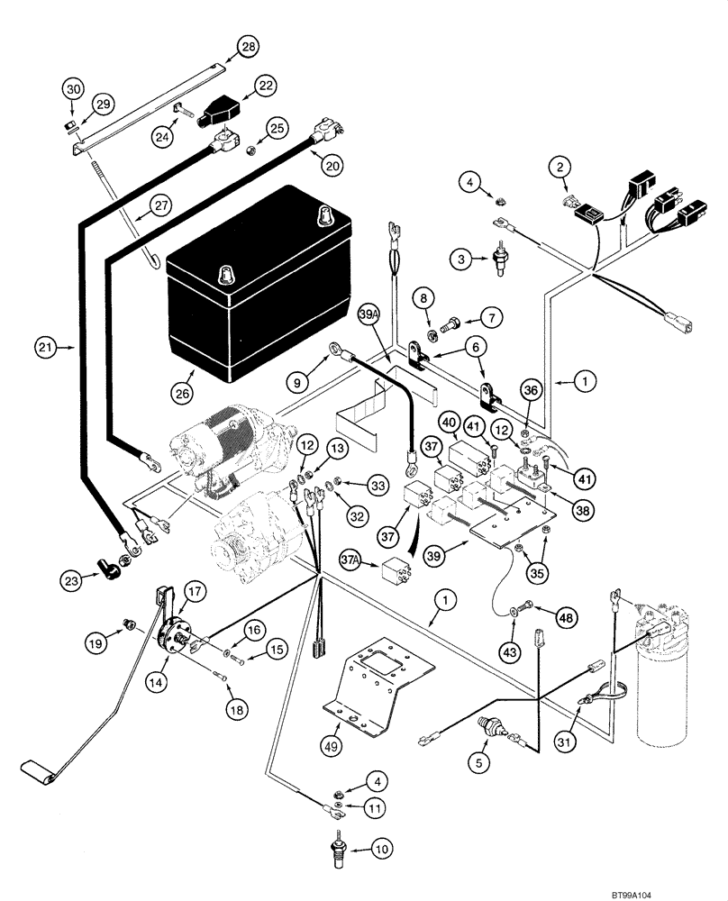 Схема запчастей Case 1845C - (04-05A) - HARNESS, REAR - BATTERY AND CABLES, JAF0040228 - JAF0277352 (04) - ELECTRICAL SYSTEMS