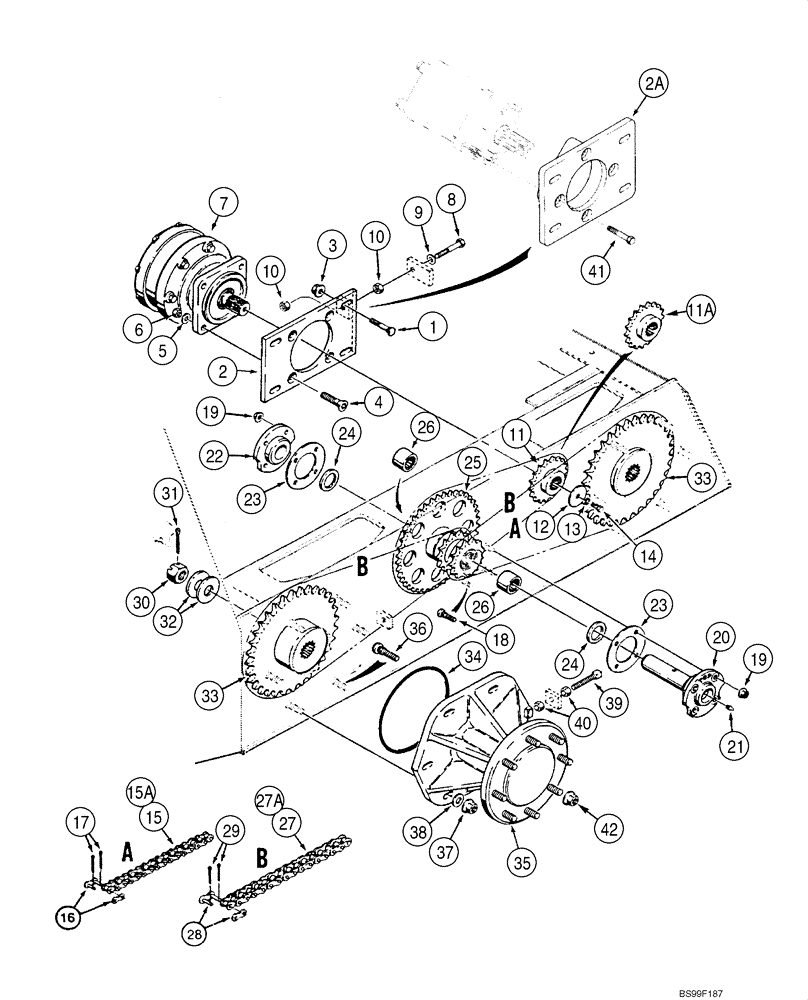 Схема запчастей Case 1845C - (06-22) - DRIVE LINE - GEARS AND CHAINS (06) - POWER TRAIN