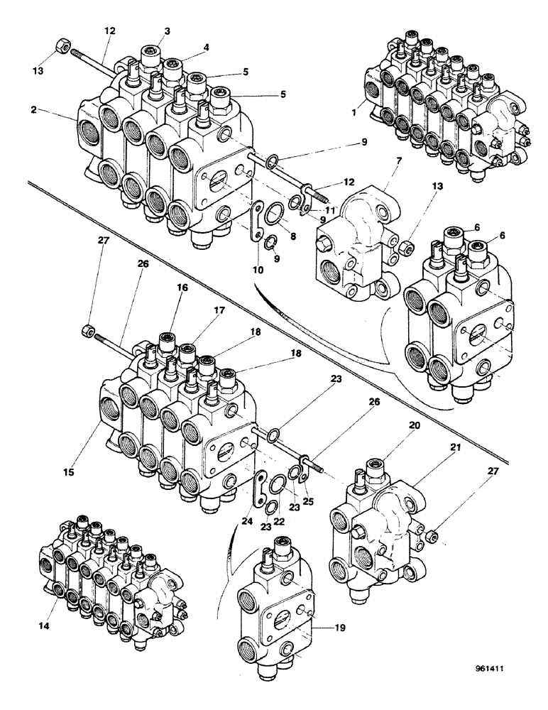 Схема запчастей Case 580G - (291A) - BACKHOE - CONTROL VALVES 6 SPOOLS - FOR DEP. STARTING FROM NO. 3.948.950 (08) - HYDRAULICS