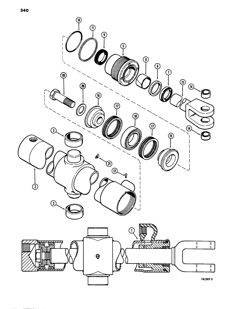 Схема запчастей Case 680E - (340) - G33562 LOADER BUCKET TILT CYLINDER, WITH TWO PIECE PISTON (35) - HYDRAULIC SYSTEMS