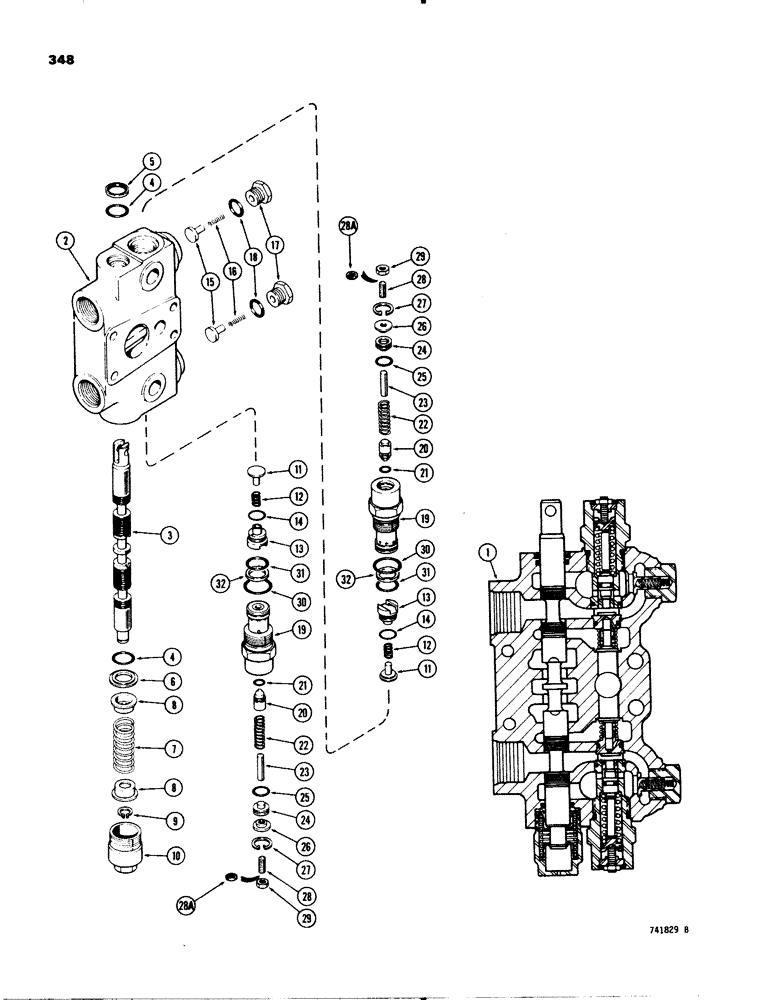 Схема запчастей Case 580C - (348) - BACKHOE CONTROL VALVE, SWING SECTION (08) - HYDRAULICS