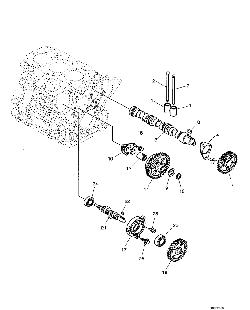 Схема запчастей Case CX14 - (02-13[00]) - CAMSHAFT AND DRIVING GEAR (02) - ENGINE