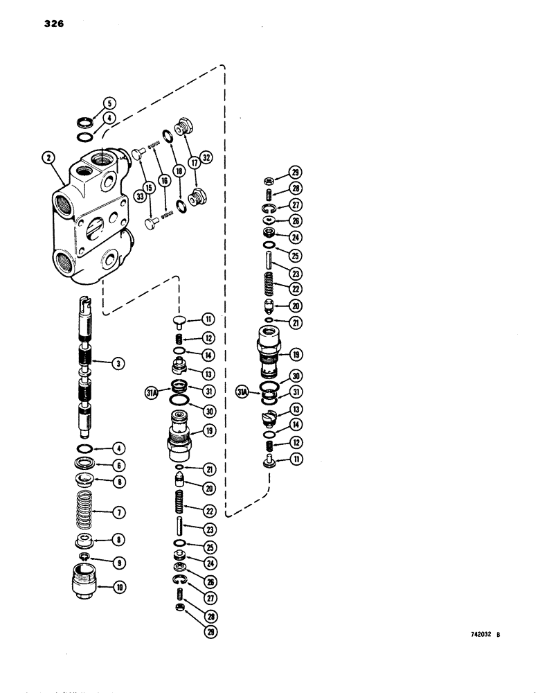 Схема запчастей Case 680E - (326) - BACKHOE CONTROL VALVE, SWING SECTION (35) - HYDRAULIC SYSTEMS