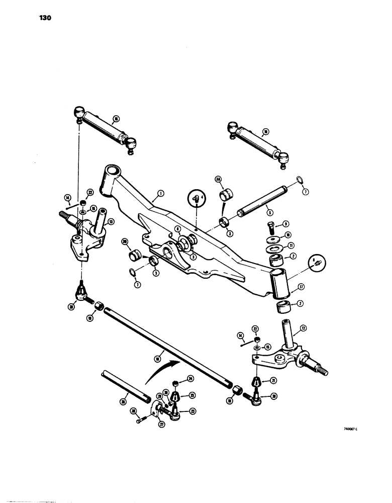 Схема запчастей Case 680E - (130) - FRONT AXLE, SPINDLES AND TIE ROD, MODELS WITH NUT RETAINED (25) - FRONT AXLE SYSTEM