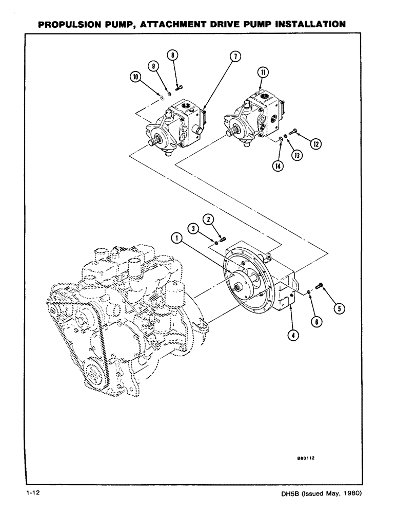 Схема запчастей Case DH5 - (1-12) - PROPULSION PUMP, ATTACHMENT DRIVE PUMP INSTALLATION (35) - HYDRAULIC SYSTEMS