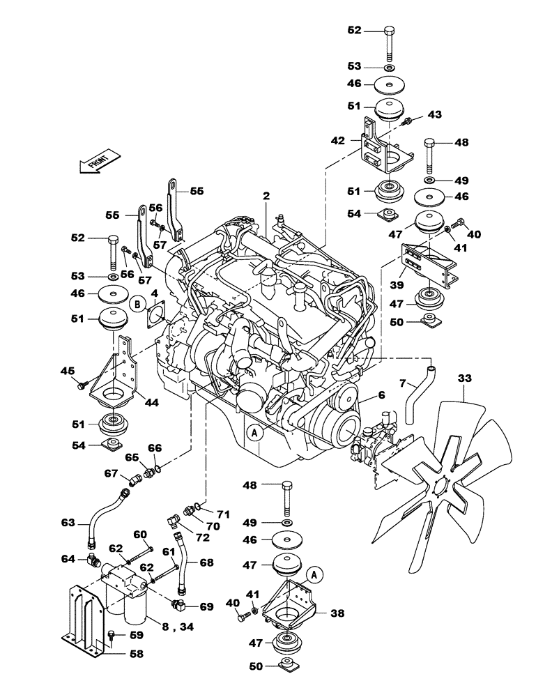 Схема запчастей Case CX470C - (02-001-00[01]) - ENGINE MOUNTING - ENGINE - OIL CIRCUIT (01) - ENGINE