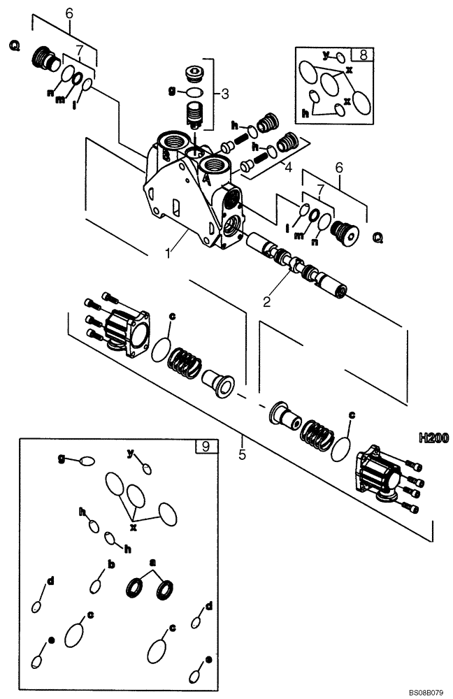 Схема запчастей Case 590SM - (08-48) - VALVE SECTION - EXTENDABLE DIPPER (WITH PILOT CONTROLS) (590SM+) (08) - HYDRAULICS