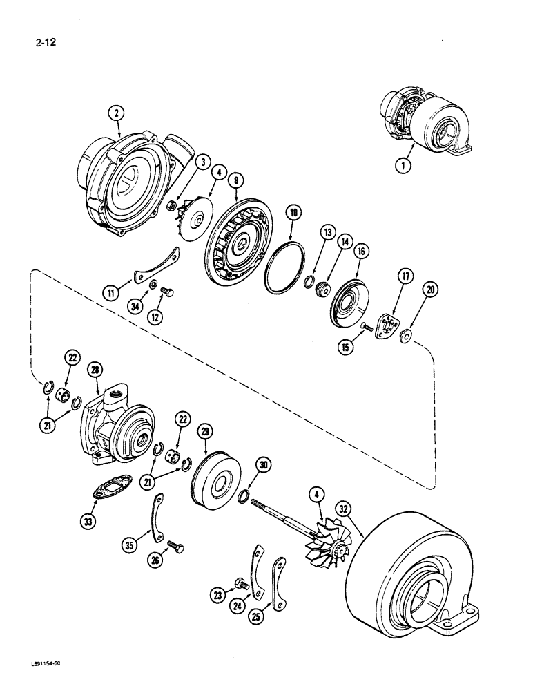 Схема запчастей Case W14C - (2-12) - TURBOCHARGER, 6T-590 ENGINE (02) - ENGINE