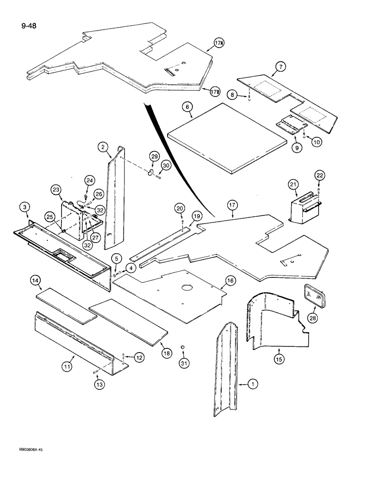 Схема запчастей Case 621 - (9-48) - CAB INTERIOR, PRIOR TO P.I.N. JAK0027512 (09) - CHASSIS/ATTACHMENTS