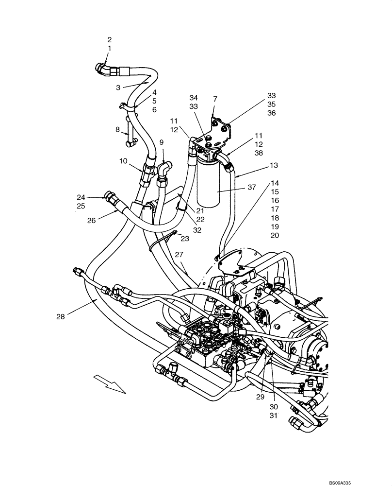 Схема запчастей Case 440 - (06-17) - HYDROSTATICS - PUMP TO COOLER (440 WITH PILOT CONTROL) (06) - POWER TRAIN