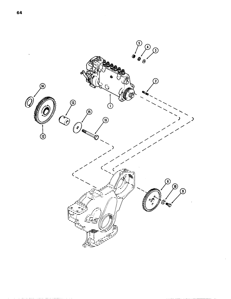 Схема запчастей Case W24B - (064) - INJECTION PUMP DRIVE, (504BD) AND (504BDT) DIESEL ENGINES (03) - FUEL SYSTEM