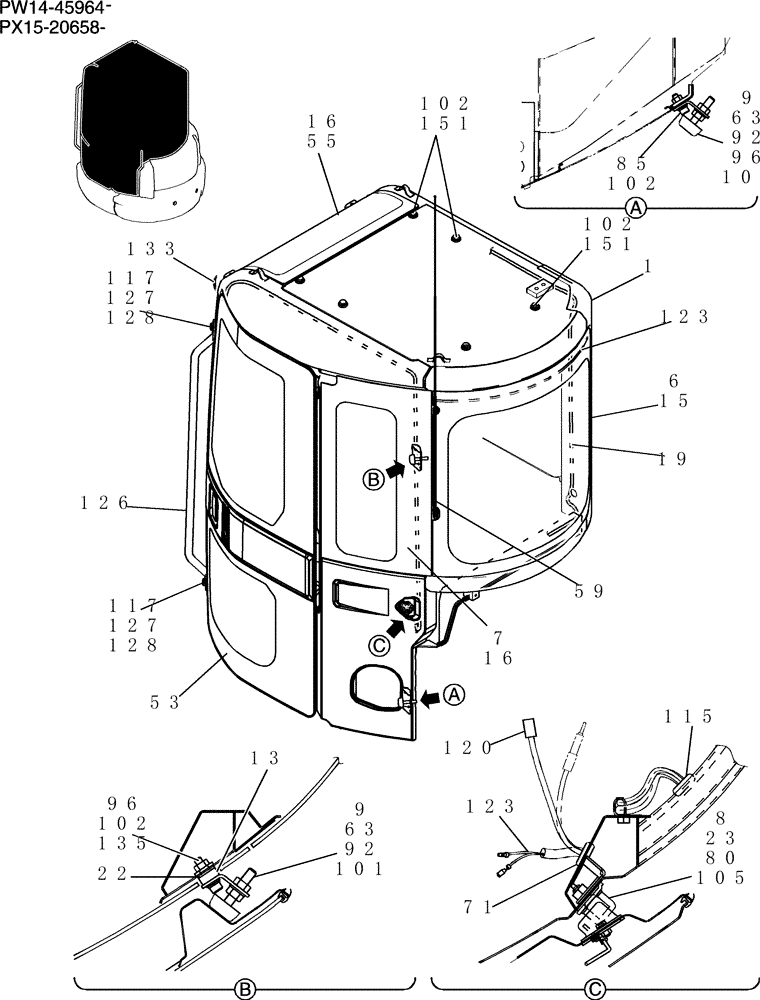 Схема запчастей Case CX36B - (744-17[1]) - CAB ASSY (COOLER) (05) - SUPERSTRUCTURE