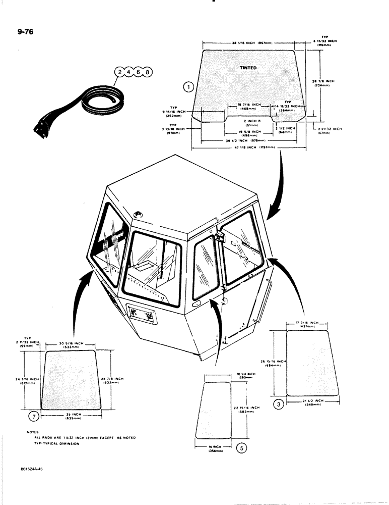 Схема запчастей Case W18B - (9-076) - CAB GLASS AND MOULDINGS, BEFORE CAB SERIAL NUMBER 53700 (09) - CHASSIS/ATTACHMENTS