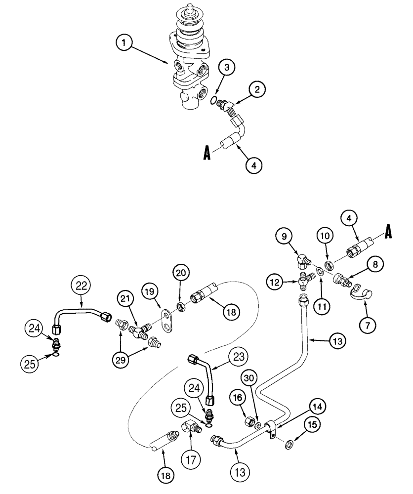 Схема запчастей Case 621C - (07-029A) - HYDRAULICS - BRAKE, MAIN, MAIN BRAKE VALVE TO REAR AXLE, AXLE : 293099A1 (07) - BRAKES