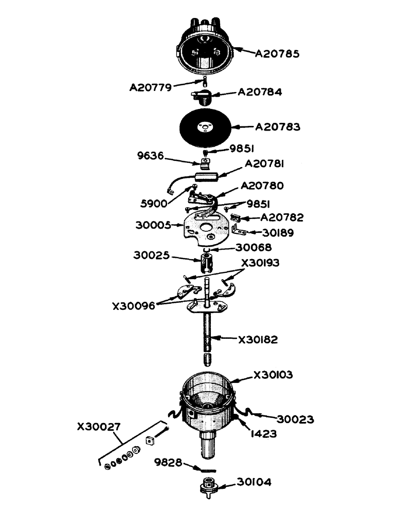 Схема запчастей Case W9 - (056) - GASOLINE ENGINE, A20639 WICO NO. X30169 DISTRIBUTOR (04) - ELECTRICAL SYSTEMS