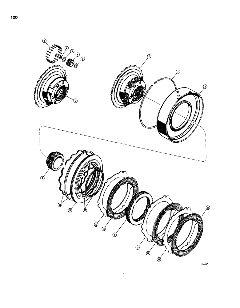 Схема запчастей Case W26B - (120) - TRANSMISSION, HIGH RANGE PLANETARY AND CLUTCH (06) - POWER TRAIN