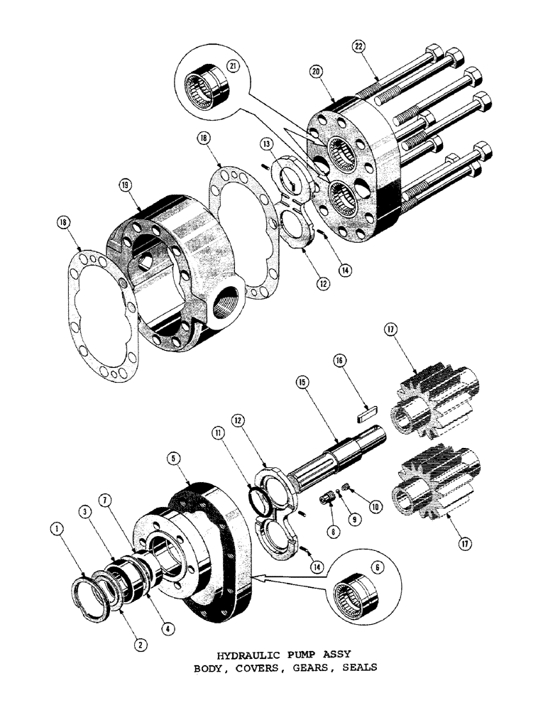 Схема запчастей Case 1000C - (322) - HYDRAULIC PUMP ASSEMBLY, BODY, COVERS, GEARS, SHAFT, SEALS (07) - HYDRAULIC SYSTEM