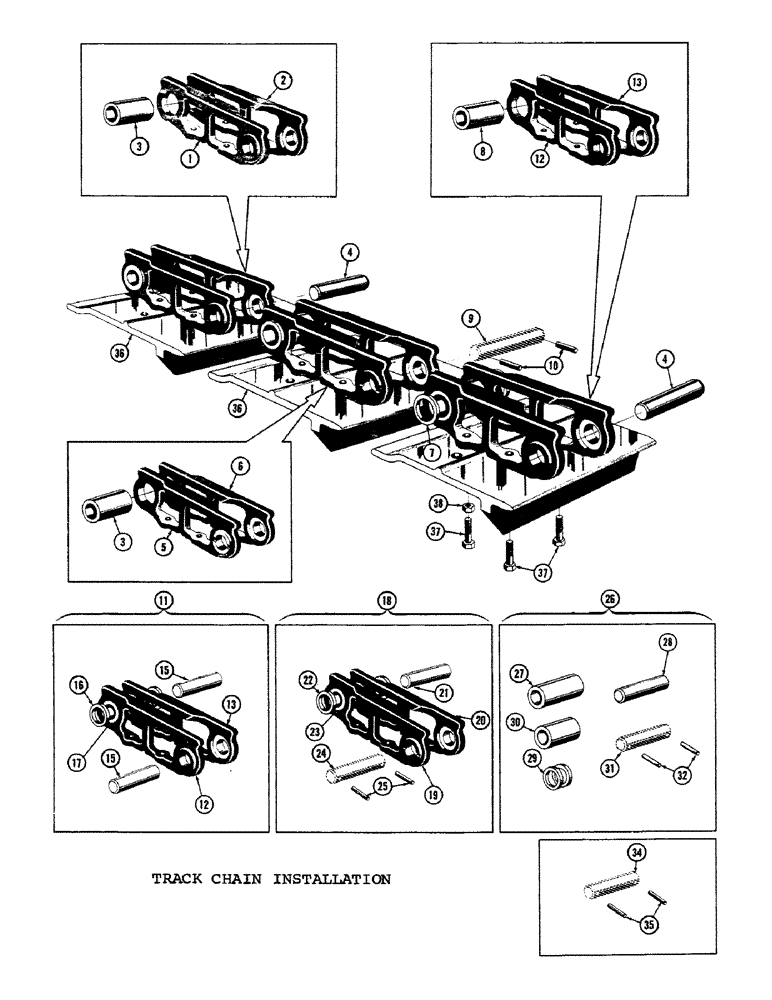 Схема запчастей Case 1000C - (158) - TRACK CHAIN INSTALLATION, DOZER TRACTOR, USED UP TO 9-19-59 (04) - UNDERCARRIAGE