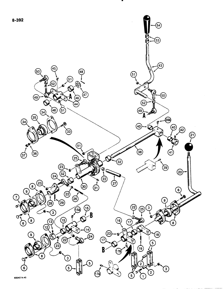 Схема запчастей Case 1455B - (8-392) - EQUIPMENT CONTROL VALVE AND LEVERS, TWO LEVERS - THREE SPOOL VALVE (08) - HYDRAULICS