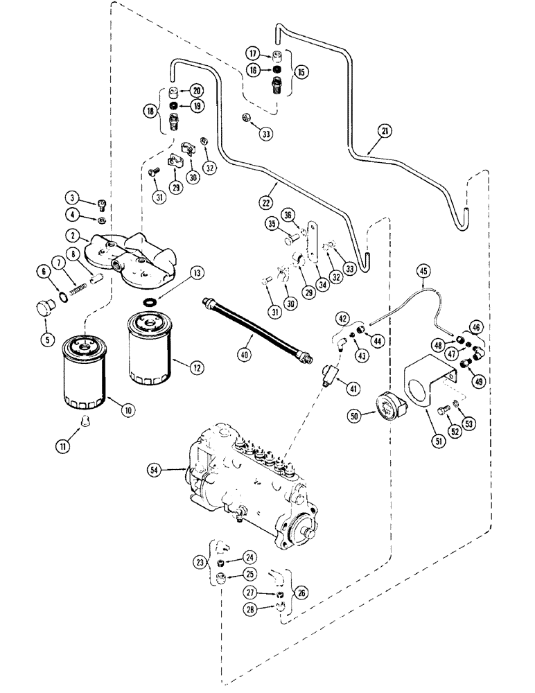 Схема запчастей Case W10C - (028) - FUEL INJECTION FILTER SYSTEM, (401) DIESEL ENGINE (03) - FUEL SYSTEM