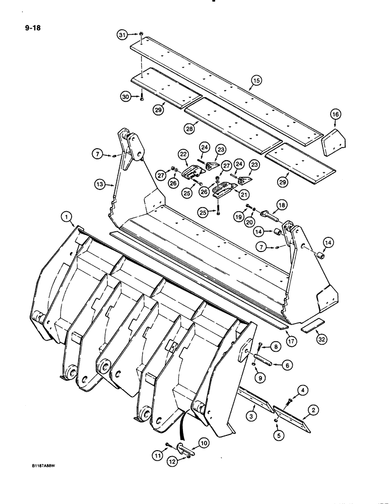 Схема запчастей Case 621 - (9-018) - AUXILIARY BUCKET (09) - CHASSIS/ATTACHMENTS