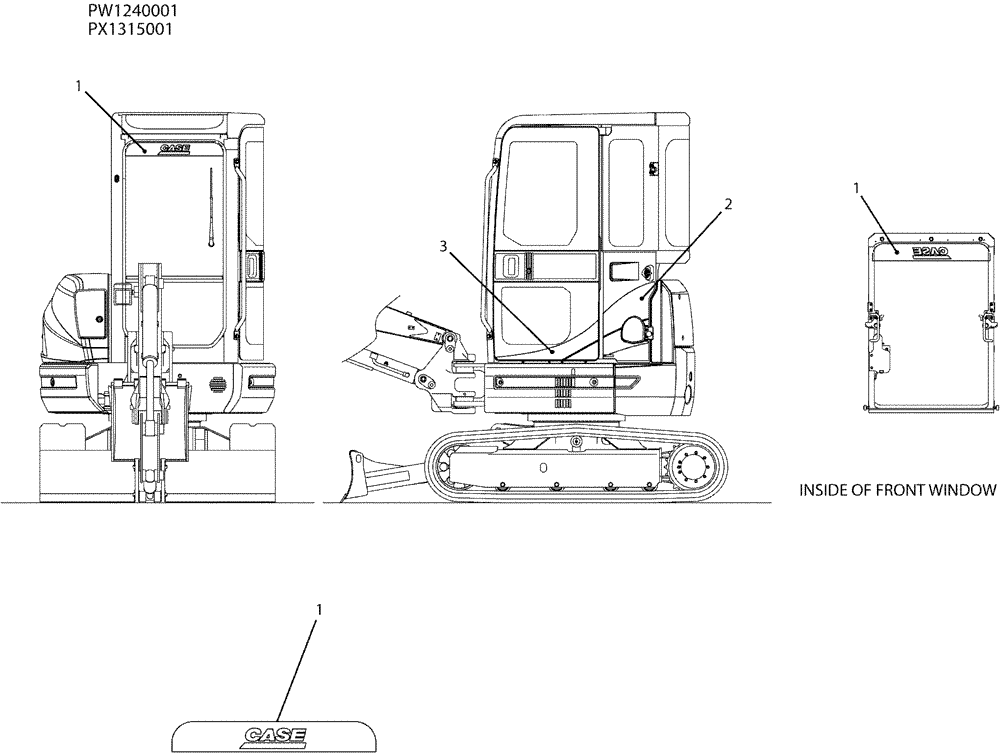 Схема запчастей Case CX36B - (06-012) - NAME PLATE INSTAL (MODEL), P/N PW22T00104F1 (90) - PLATFORM, CAB, BODYWORK AND DECALS