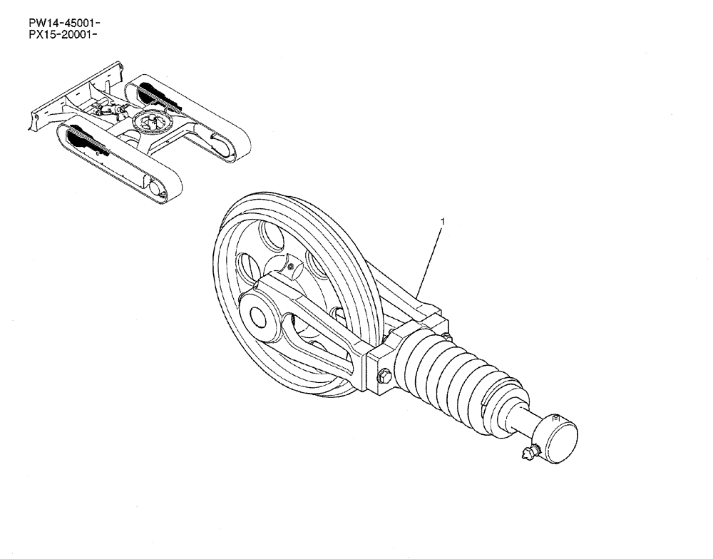 Схема запчастей Case CX36B - (02-003) - IDLER ASSY, CRAWLER, P/N PX52D00032F1 (04) - UNDERCARRIAGE