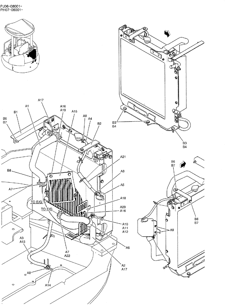 Схема запчастей Case CX50B - (01-007) - RADIATOR INSTAL (PH05P00017F1 & PH05P00027F1) (05) - SUPERSTRUCTURE