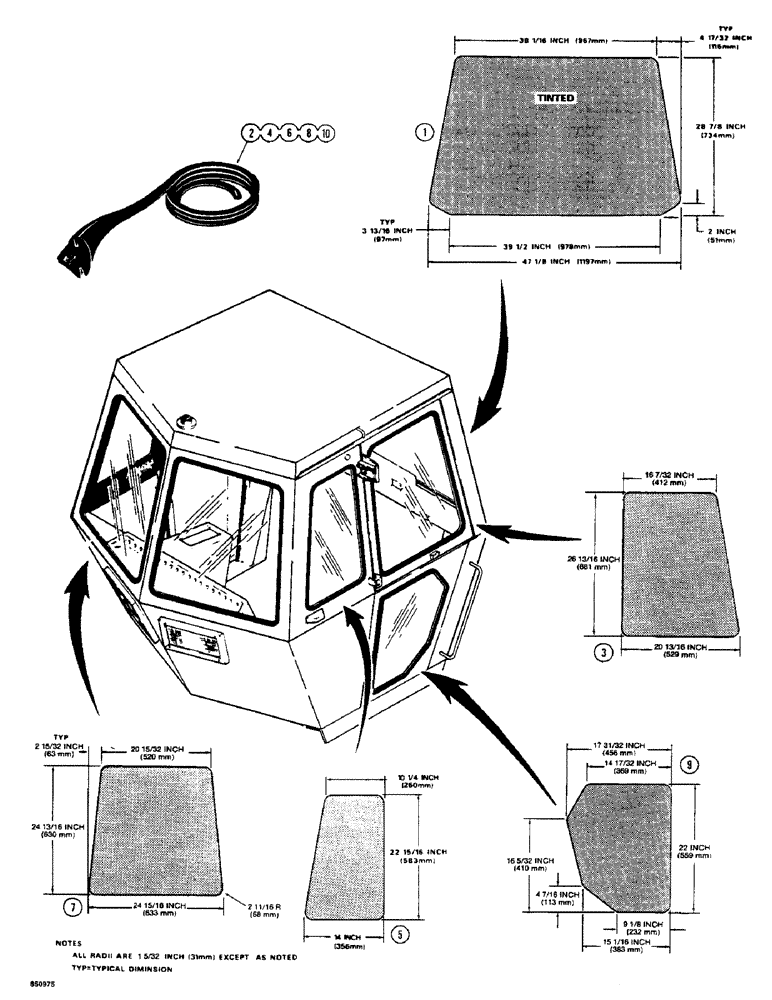 Схема запчастей Case W14 - (624) - CAB GLASS AND MOLDINGS, CAB SERIAL NUMBER 53700 AND AFTER (09) - CHASSIS/ATTACHMENTS